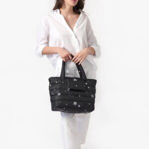 7AM Capri Crossbody Tote Bag in Print Black Stars